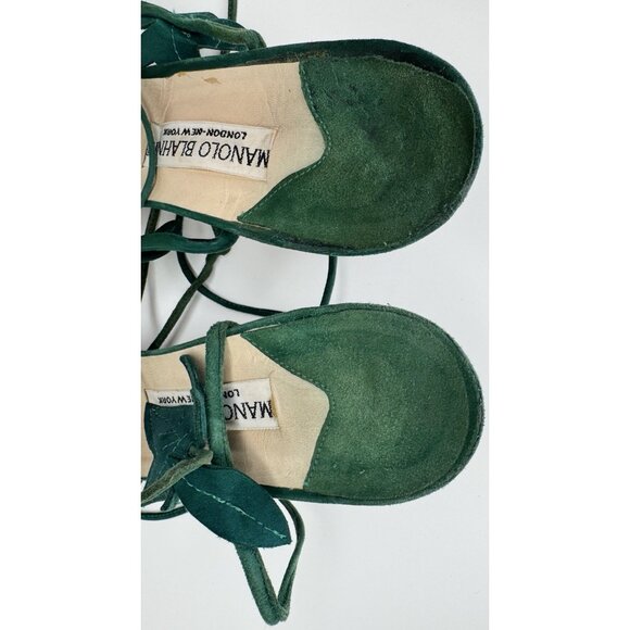 Vintage Manolo Blahnik Size 39 Kitten Heels Ivy Leaf Green Suede - Picture 8 of 12